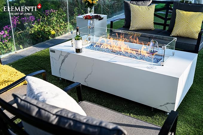 Elementi+ | Carrara Gas Fire Pit | Marble Porcelain & Metal Frame | 60" - Image 9