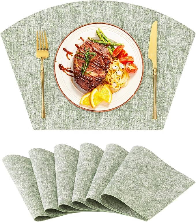 Homaxy Round Table Placemats Set of 6, Washable Wedge Shaped Faux Leather Table by Homaxy