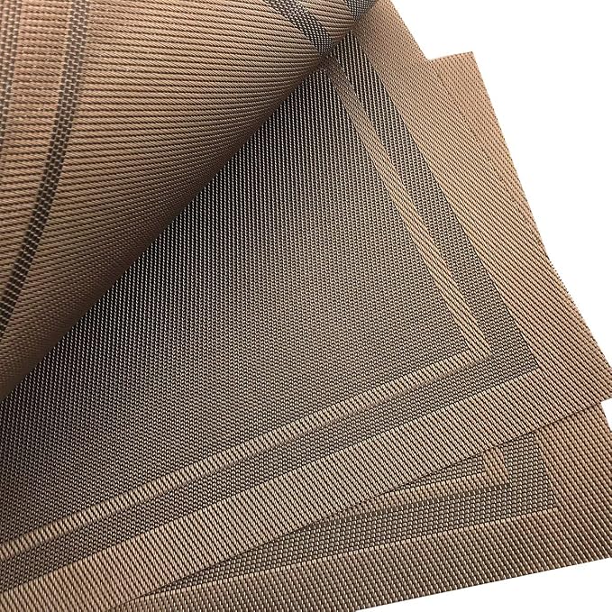 Gugrida Placemats Set of 6 Plaid Checkered Brown PVC Placemat - Image 4