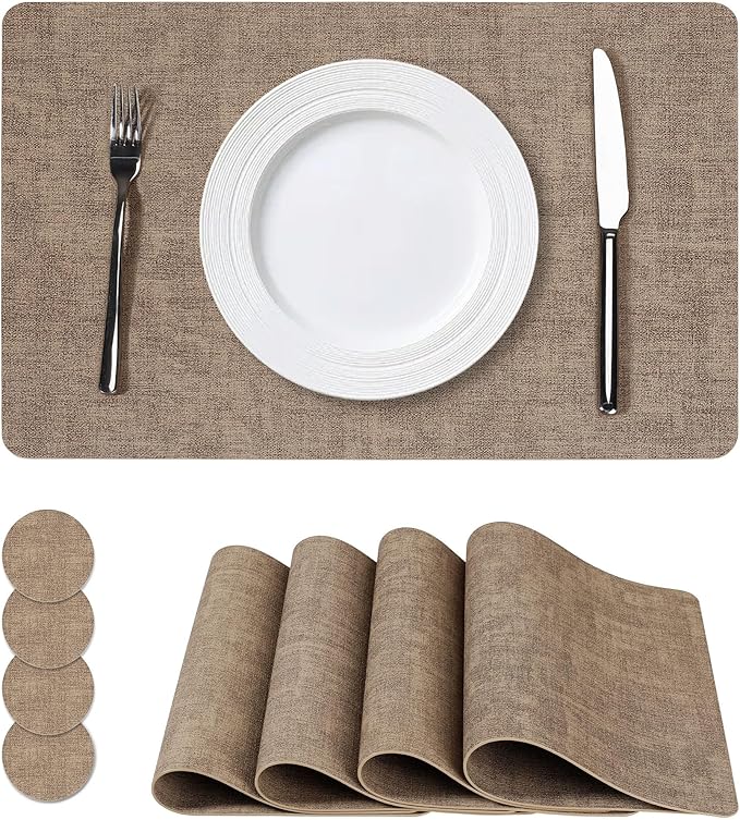 Vinyl Placemats Set of 4, Faux Leather Waterproof and Heat Resistant Place Mats by NCUE