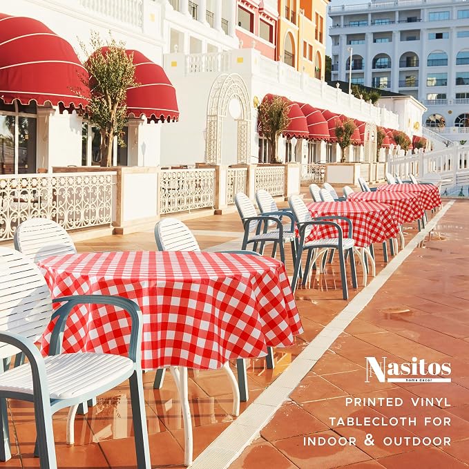 Nasitos Red and White Checkered Tablecloth 60 Inch Round - Image 4