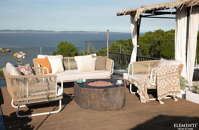 Elementi | Columbia Gas Fire Pit Cast Concrete Semi-Round Fire Table, Outdoor - Image 6