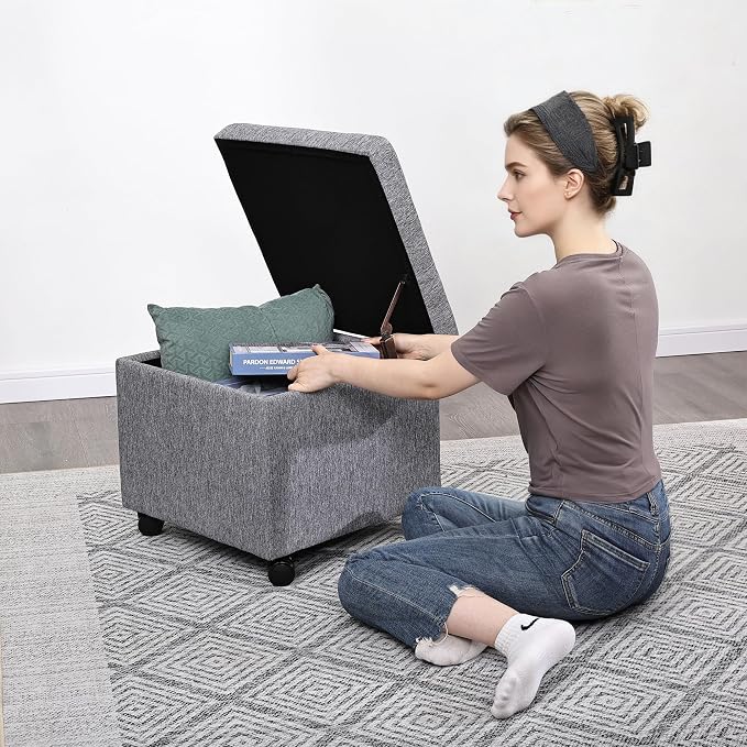 Homebeez Multifunctional Space-Saving Linen Storage Ottoman - Image 5