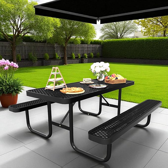 6 FT Metal Picnic Tables for Outside, Outdoor Coated Steel Heavy Duty by HIMcup
