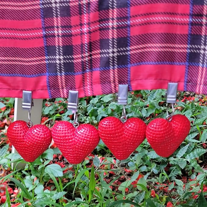 TwoFish Home Set of 4 Red Heart Tablecloth Weights Clips Red Heart Handicraft - Image 2