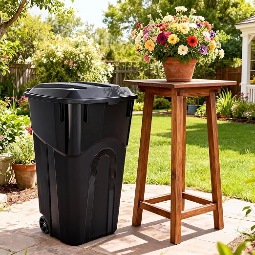 32 Gallon Wheeled Garbage Can, Attached Lid - Image 6
