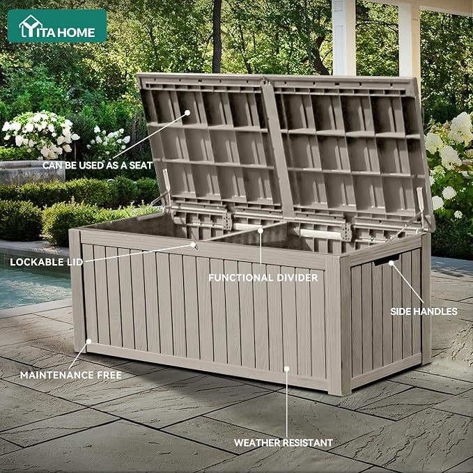 YITAHOME 150 Gallon Large Deck Box w/Divider, XL Waterproof Outdoor Storage - Image 3