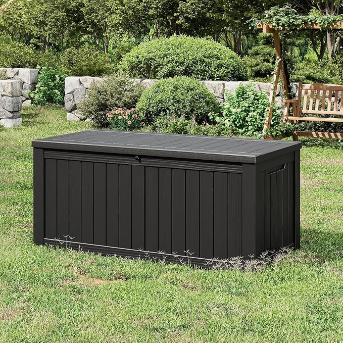 NUNU LAB 120 Gallon Outdoor Storage Box, Resin Large Sturdy Deck Box, Backyard - Image 5