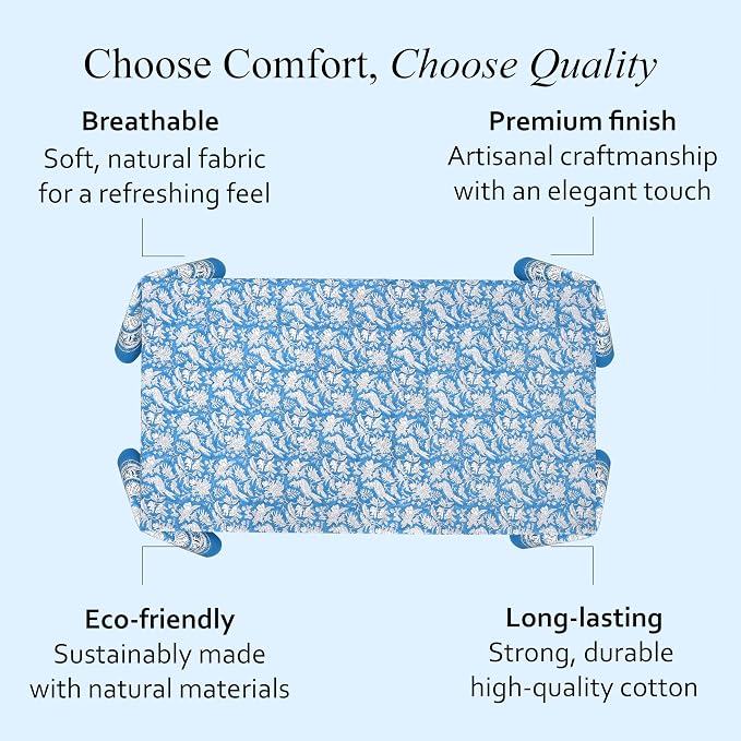 CPC Blue Sapphire 60X60 Inch Square Tablecloth Cotton Indian Block Print - Image 6