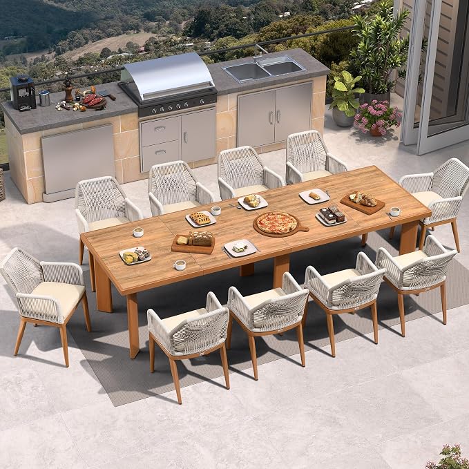 PURPLE LEAF 11 Pieces Patio Dining Set Aluminum Rectangular Table and Rattan - Image 2