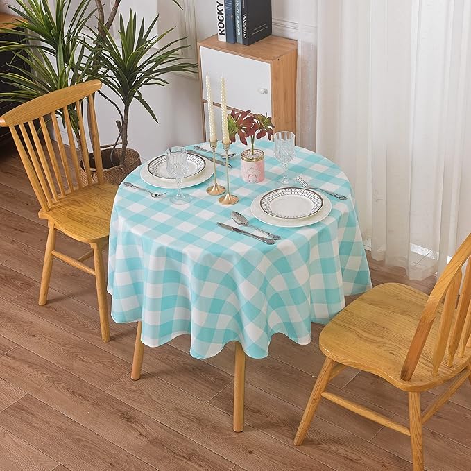 Cupuamon 2 Pack Waterproof Polyester Fabic Round Checkered Tablecloth，60 by Cupuamon