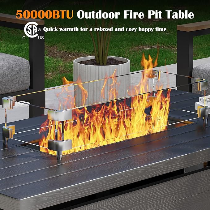Sundale Outdoor 51 Inch Outdoor Fire Pit Table, 000BTU Rectangle Propane Fire - Image 2