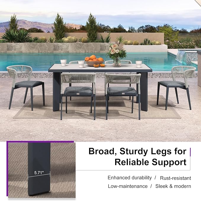 PURPLE LEAF 7 Pieces Outdoor Dining Set Patio Table and Chairs Set Aluminum - Image 4