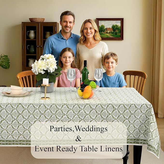 CPC Fern Regal Tablecloth 100% Cotton 72x140 Inch Indian Block Print Rectangle - Image 3