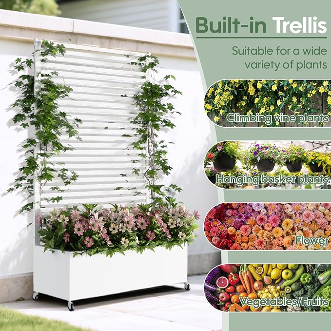 Metal Planter Box with Trellis Privacy Screen, Raised Garden Bed with Trellis & - Image 4