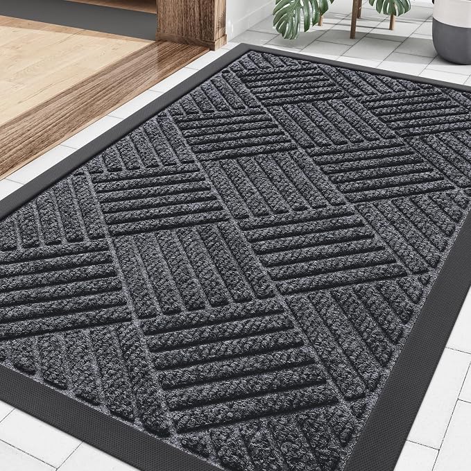 Smiry Front Door Mat Outside Entrance, Heavy Duty Outdoor Indoor Natural Rubber by Smiry