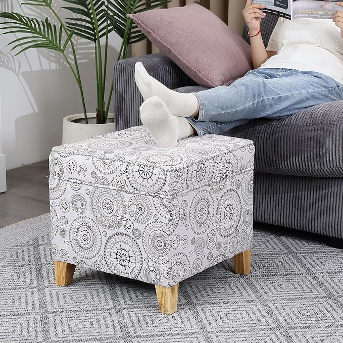 Adeco 17" Square Ottoman with Storage, Small Mandala-Persian Flower Pattern - Image 4