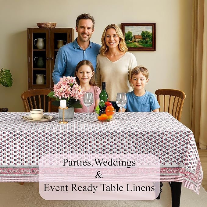 CPC Tablecloth 100% Cotton 70x108 Inch Indian Block Print Rectangle Table Cover - Image 3