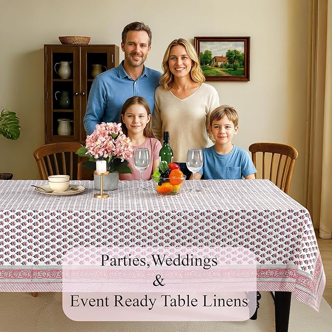 CPC Tablecloth 100% Cotton 72x140 Inch Indian Block Print Rectangle Table Cover - Image 3