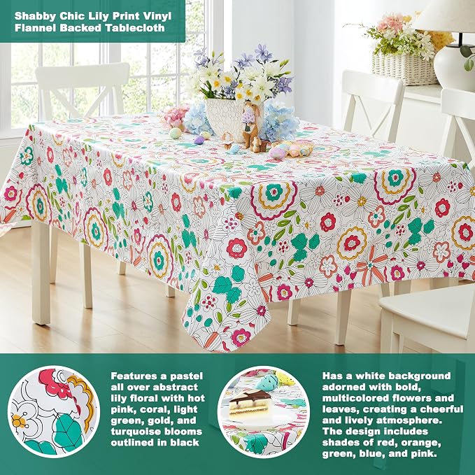 Newbridge Shabby Chic Lily Print 52 x 70 Inch Rectangle Vinyl Flannel Backed - Image 2