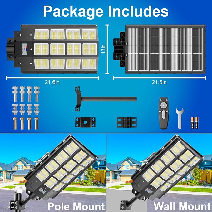 loyoele 9000W Solar Parking Lot Lights 360000LM 7000K LED Solar Street Lights - Image 8