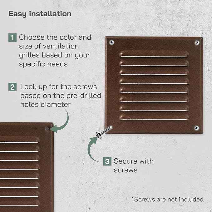 Vent Systems - 5 x 5 Inch Pack of 2 Brown Metal Square Soffit Air Vent Grille - Image 4