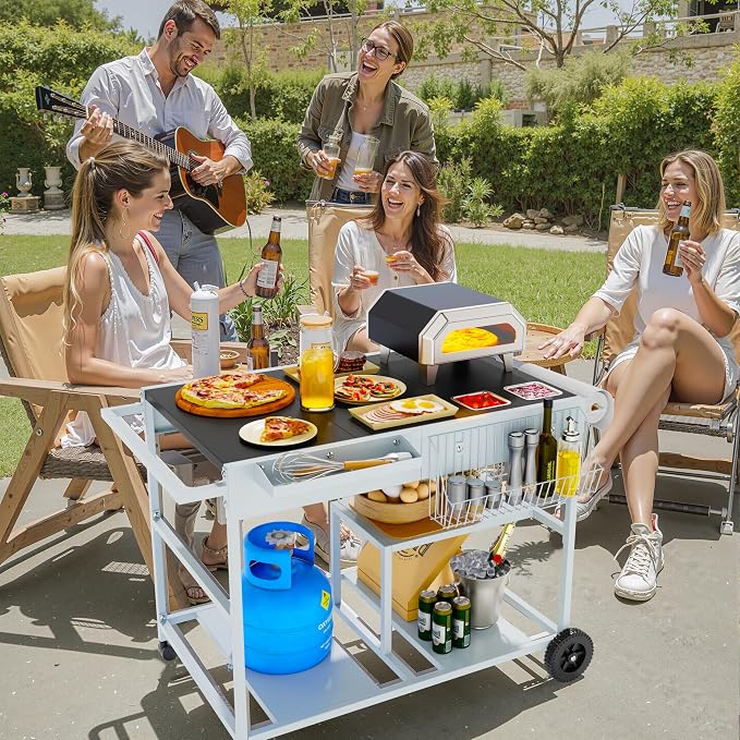 Vongrasig Pizza Oven Cart with Topping Station, Outdoor Grill Table Kitchen - Image 2