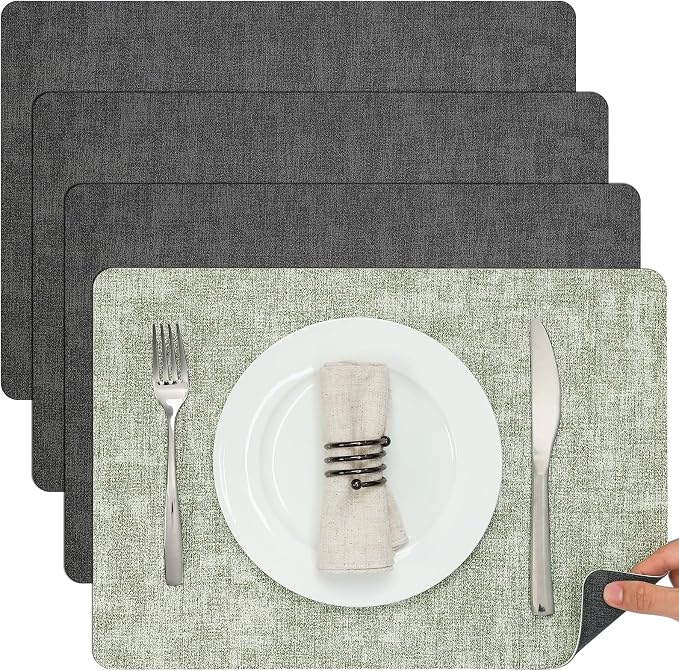 Myir JUN Placemats Dual Sided, Faux Leather Place Mats Set of 4 Indoor Placemat by MyirJUN