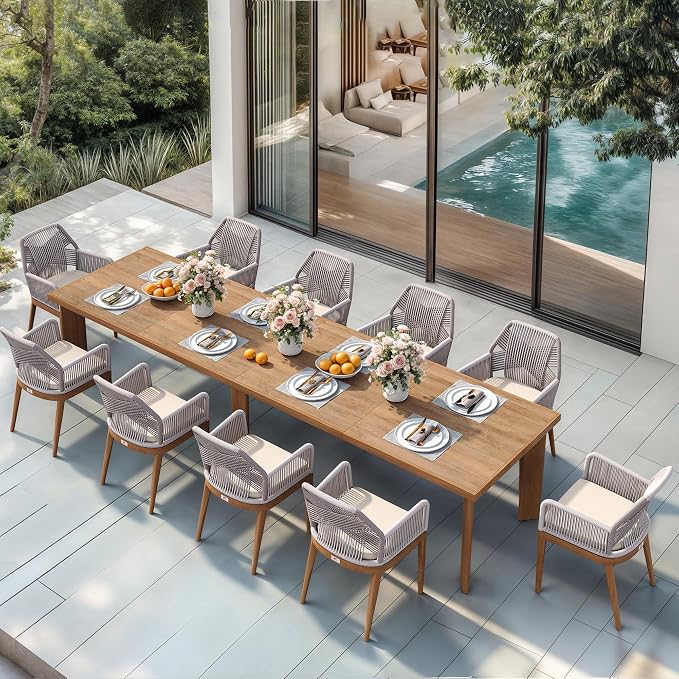 PURPLE LEAF 11 Pieces Patio Dining Set Aluminum Rectangular Table and Rattan by PURPLELEAF