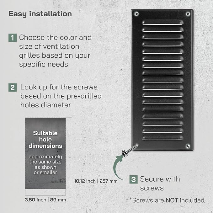 Vent Systems - 3 x 10 Inch Black Metal Rectangular Soffit Air Vent Grille Cover - Image 4