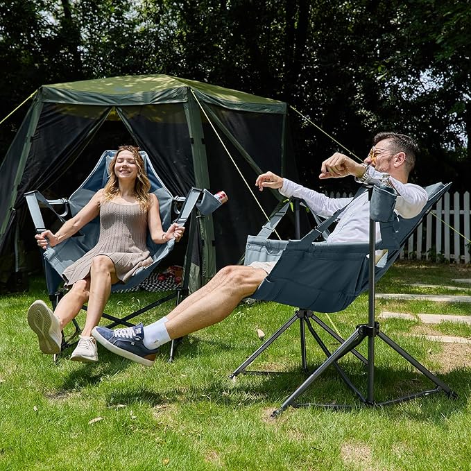 Folding Hammock Chair, Blue Steel Frame, Adjustable Backrest (2-Pack)
