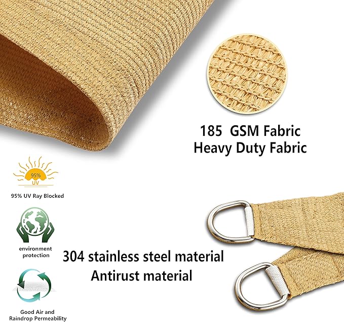 Tronssien Rectangle 12'x16' Sun Shade Sail, 95% UV Blockage Canopy Awning - Image 4
