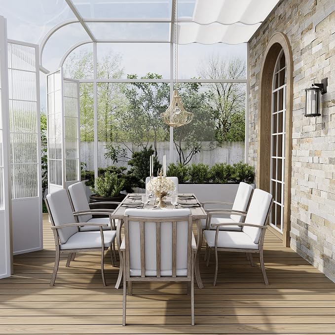 HAPPATIO 7 Piece Patio Dining Set, Aluminum Outdoor Dining Set - Image 3