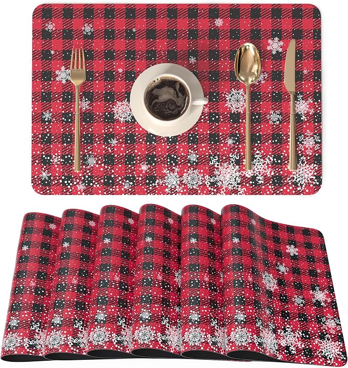 QIYI Christmas Placemats Set of 6, 12x18 Inch Faux Leather Place Mats by QIYI