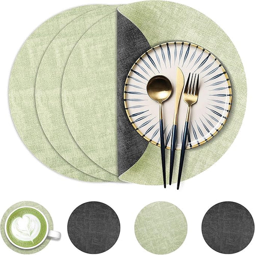 13-Inch Faux Leather Round Placemats Set of 4, Waterproof Anti-Slip Dual Sided by Fyvva