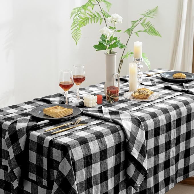 EVERLY 100% Yarn-Dyed Linen Rectangle Tablecloths 60x108Inches - Image 4