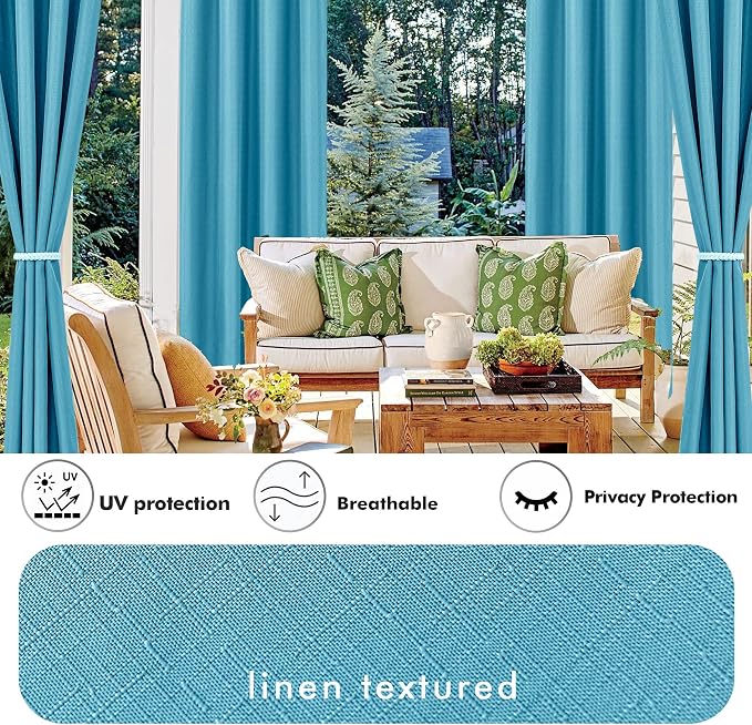 HolidayIdeas 4 Panels Faux Linen Outdoor Curtains - Image 3