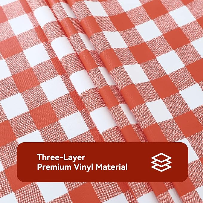 Romanstile Rectangle Vinyl Tablecloth, 100% Waterproof Buffalo Gingham Plastic - Image 6