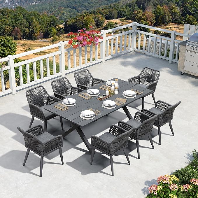 PURPLE LEAF 9 Pieces Outdoor Patio Dining Set All-Weather Aluminum Frame PE by PURPLELEAF