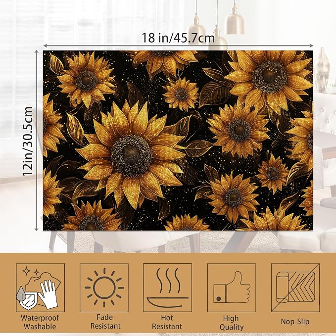 Placemats12x18 Inch, Sunflowers Placemats, Kitchen Dining Coffee Table Mats Set - Image 6