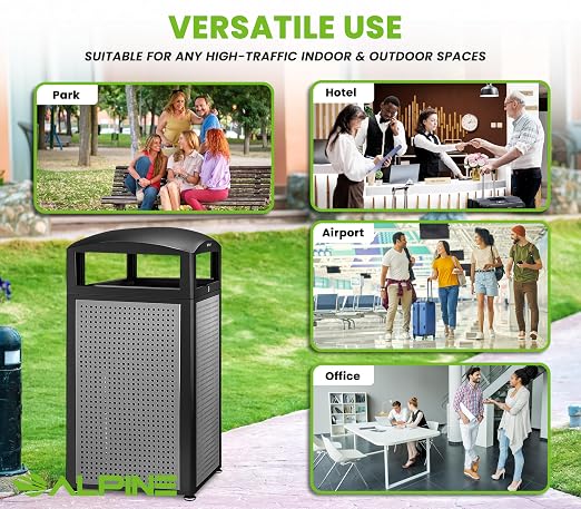 Alpine Industries 40 Gallon Commercial Outdoor Trash Can, Metal - Image 7