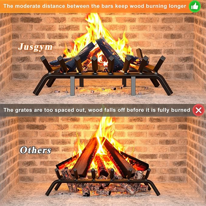Fireplace Grate 30 Inch with 8 Support Legs, Solid Steel Heavy Duty Fireplace - Image 3