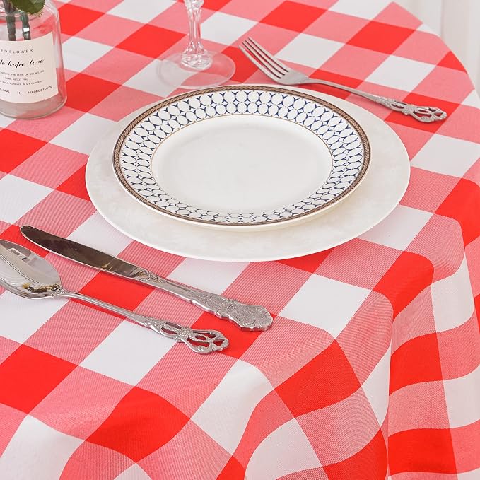 2 Pack Waterproof Polyester Fabic Round Checkered Tablecloth，60 Outdoor Table - Image 8