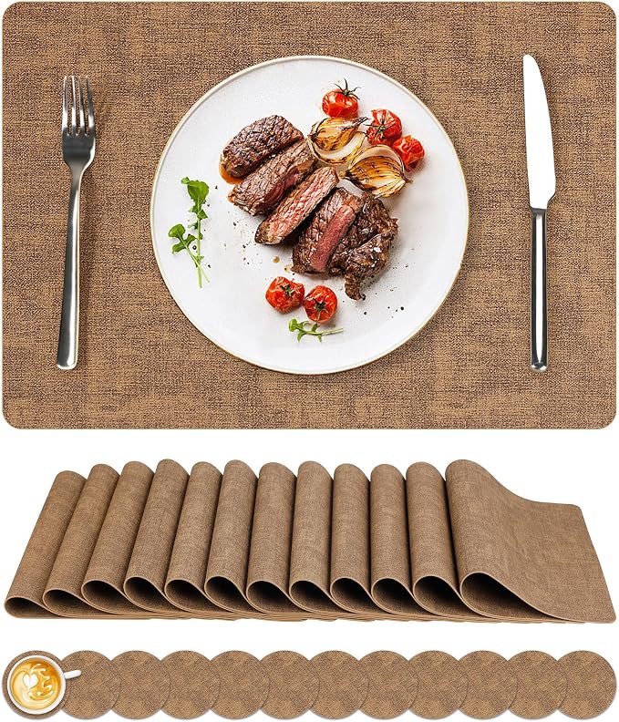 Vinyl Placemats Set of 12, Faux Leather Waterproof and Heat Resistant Place Mats by NCUE