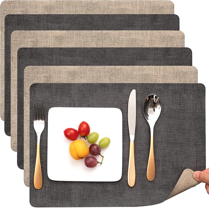 Myir JUN Placemats Dual Sided, Faux Leather Place Mats Set of 6 Indoor Placemat by MyirJUN