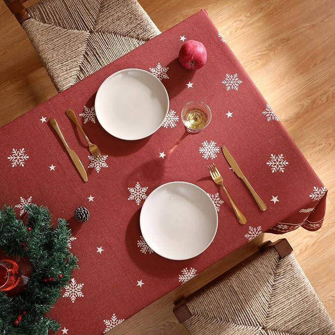 ISAENNE Designer Christmas Red Small Rectangular Tablecloth, Linen Table Cloth - Image 4