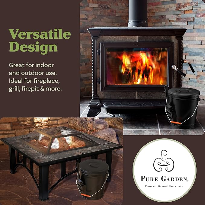 Ash Bucket - 4.75-Gallon Metal Bucket - Heat Resistant Fireplace Tools by Pure - Image 3