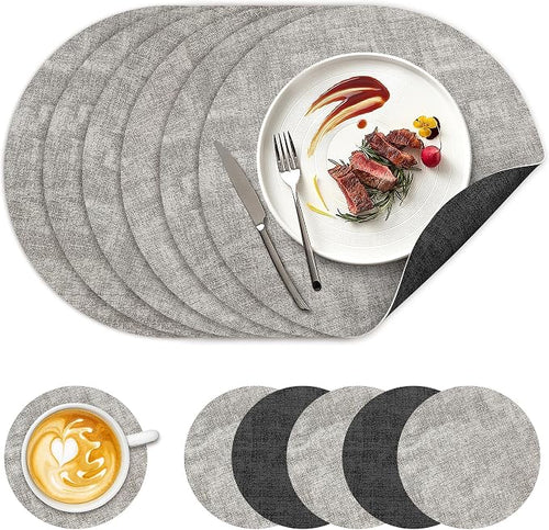 13" Round Placemats Set of 6, NCUE Dual-Sided Faux Leather Heat Resistant Table by NCUE