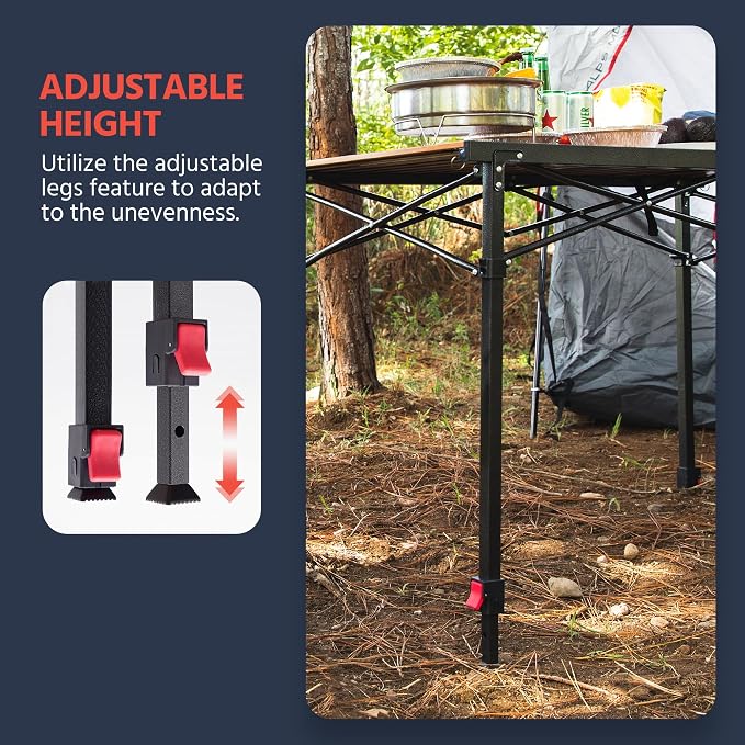 OUTSIDER Folding Camping Table Adjustable Height Foldable Roll-up Aluminum Camp - Image 3