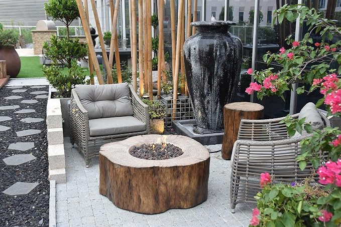 Elementi | Manchester Gas Fire Pit Cast Concrete Semi-Round Fire Table - Image 7
